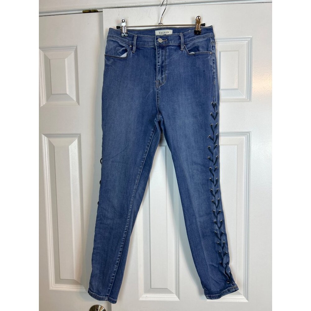 Pacsun Women's Y2K Perfect Fit Ankle Jegging Jeans Blue Side Lace Up Denim 28